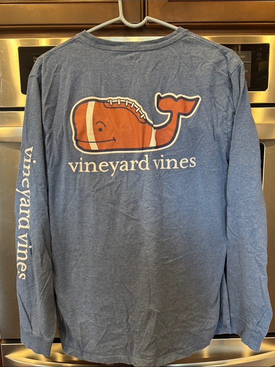 Vineyard Vines Other - Vineyard Vines Blue Long-Sleeve Tee with Brown Whale Football Graphic